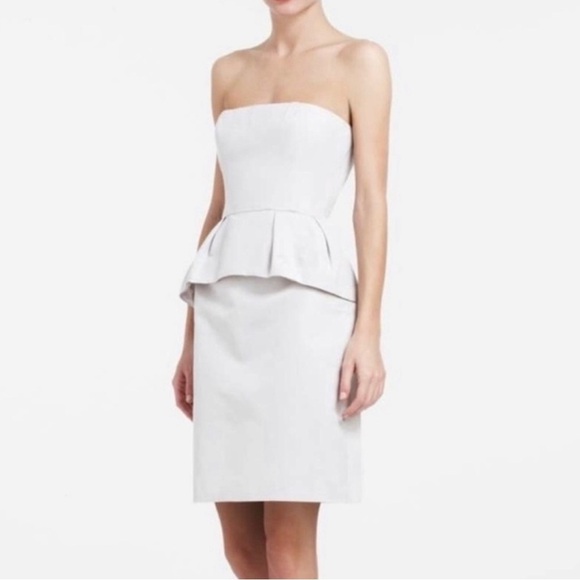 BCBG Strapless Lace Up Corset Peplum Mini Dress in Light Ash - Picture 2 of 13